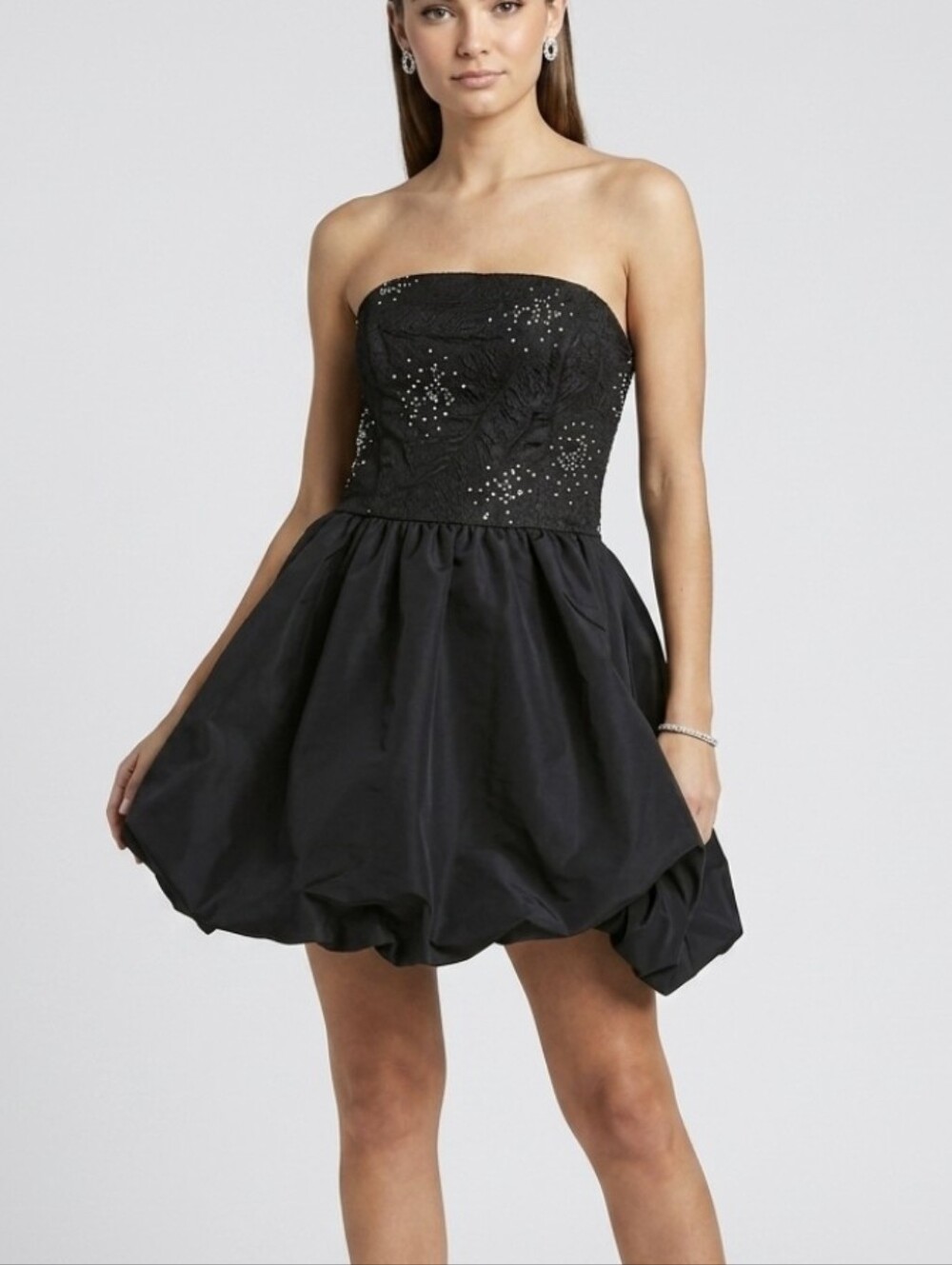 Ramy Brook Black Strapless Embellished Bubble-Hem Dress